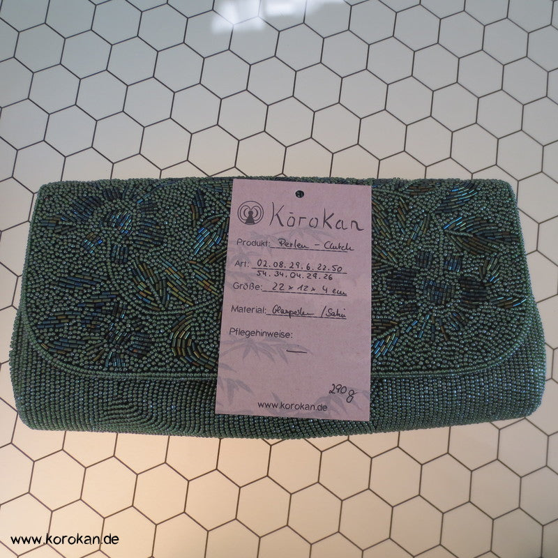 japanische grünschillernde perlenbestickte Clutch Abend Tasche