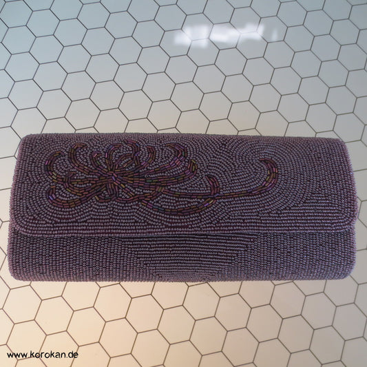 japanische lilaschillernde perlenbestickte Rangiku Clutch Abend Tasche