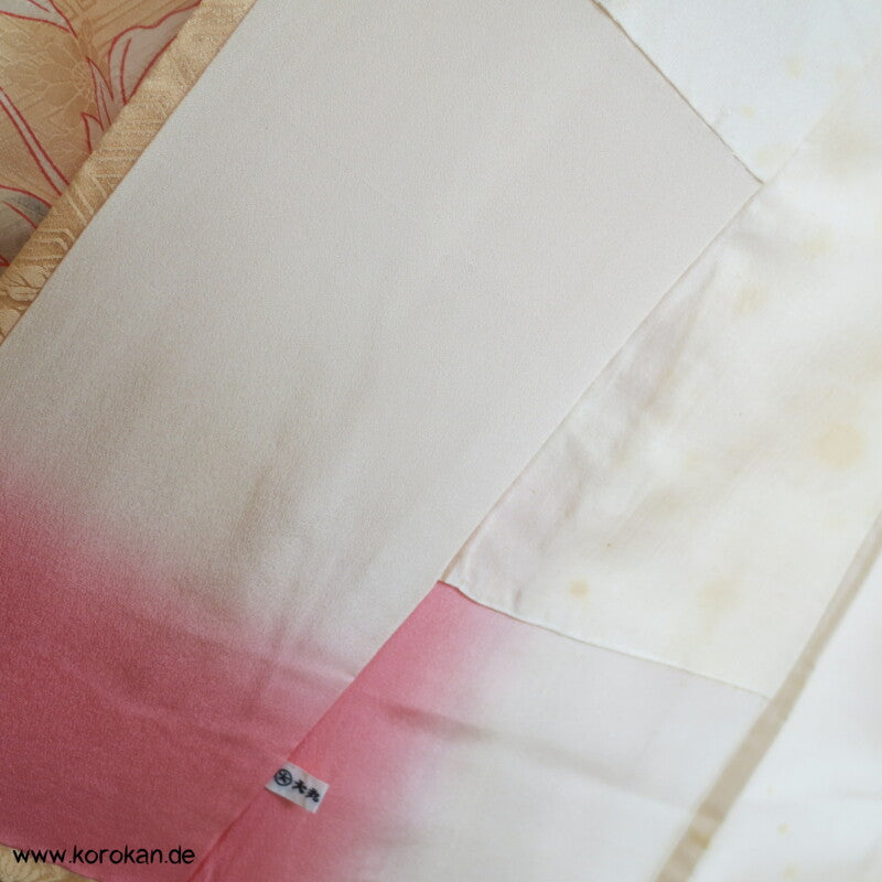 große Päonien, teilbestickter Furisode Seidendamast Kimono