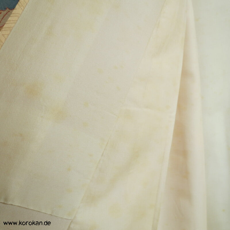 große Päonien, teilbestickter Furisode Seidendamast Kimono
