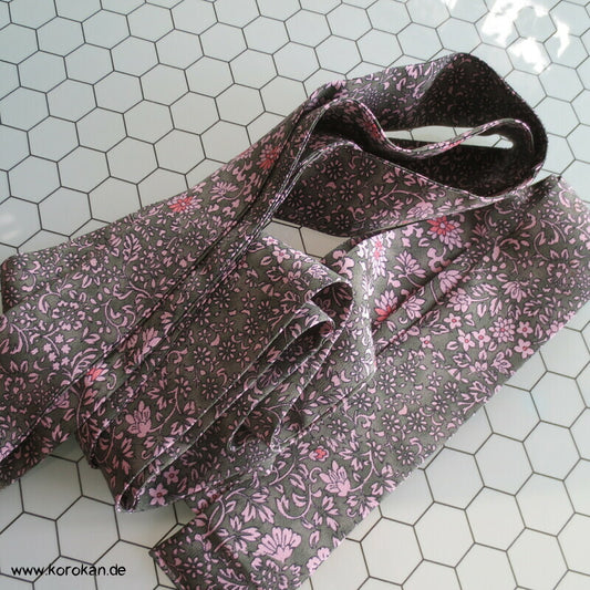 Koshihimo rosa - grüner Blumen Seidencrepe