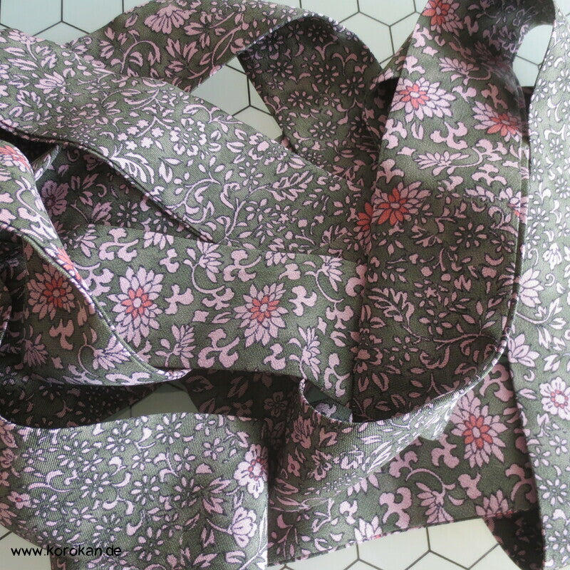 Koshihimo rosa - grüner Blumen Seidencrepe