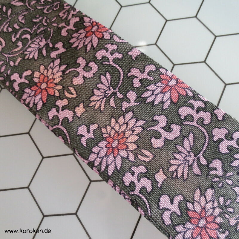 Koshihimo rosa - grüner Blumen Seidencrepe
