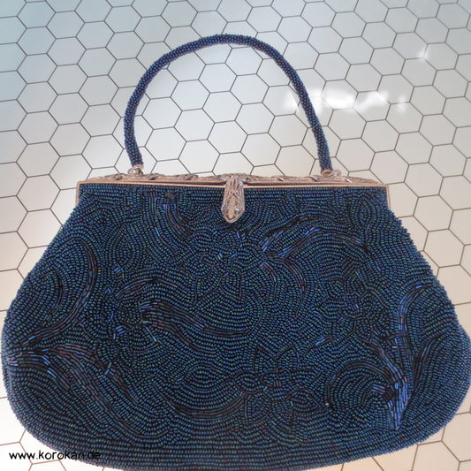 japanische blauschillernde perlenbestickte Abend Handtasche