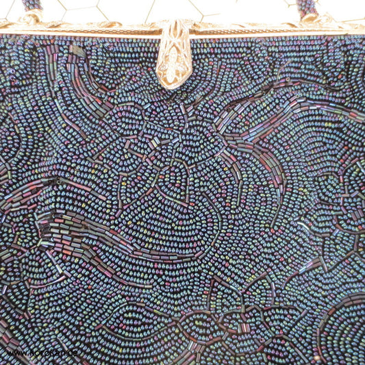 japanische blauschillernde perlenbestickte Abend Handtasche