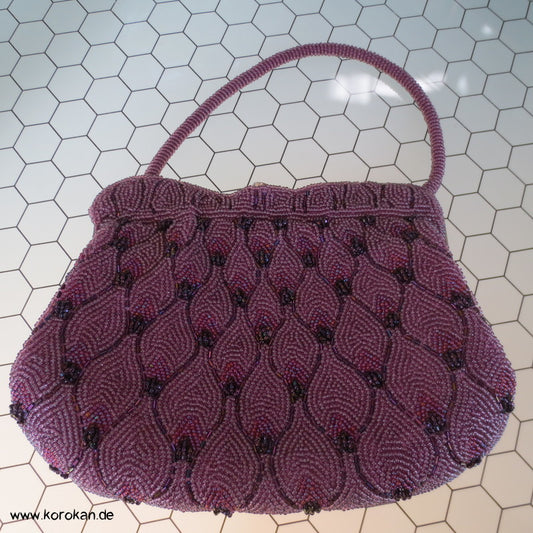 japanische lilaschillernde perlenbestickte Abend Handtasche