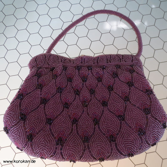 japanische lilaschillernde perlenbestickte Abend Handtasche