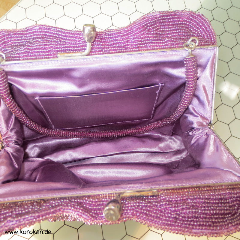 japanische lilaschillernde perlenbestickte Abend Handtasche