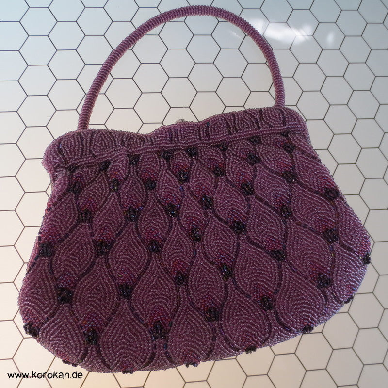 japanische lilaschillernde perlenbestickte Abend Handtasche
