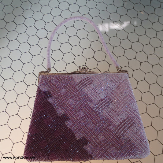 japanische lilaschillernde Higaki perlenbestickte Abend Handtasche