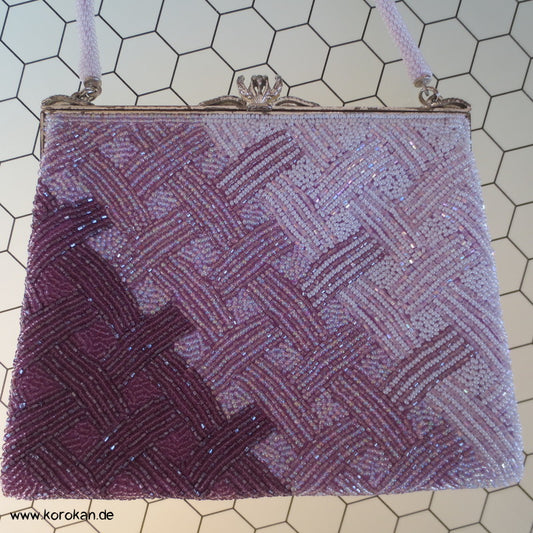 japanische lilaschillernde Higaki perlenbestickte Abend Handtasche