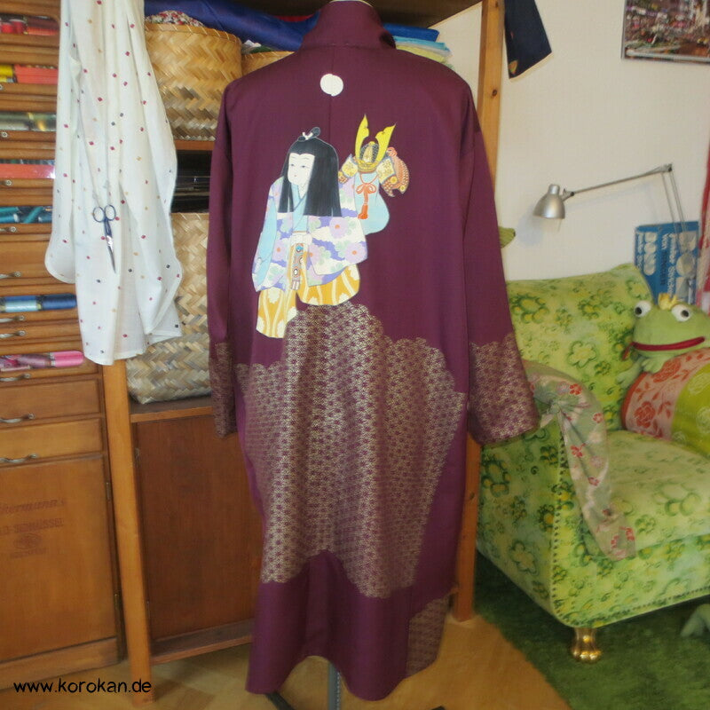 Samurai Junge Abendmantel reine japanische Kimono Seide, Golddruck, One Size Fits All, Unikat