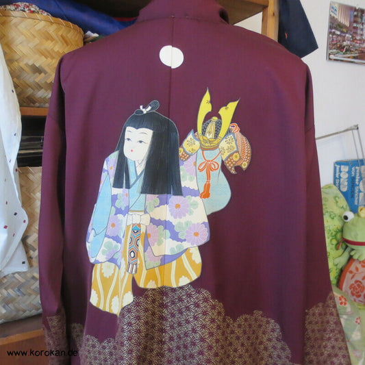 Samurai Junge Abendmantel reine japanische Kimono Seide, Golddruck, One Size Fits All, Unikat