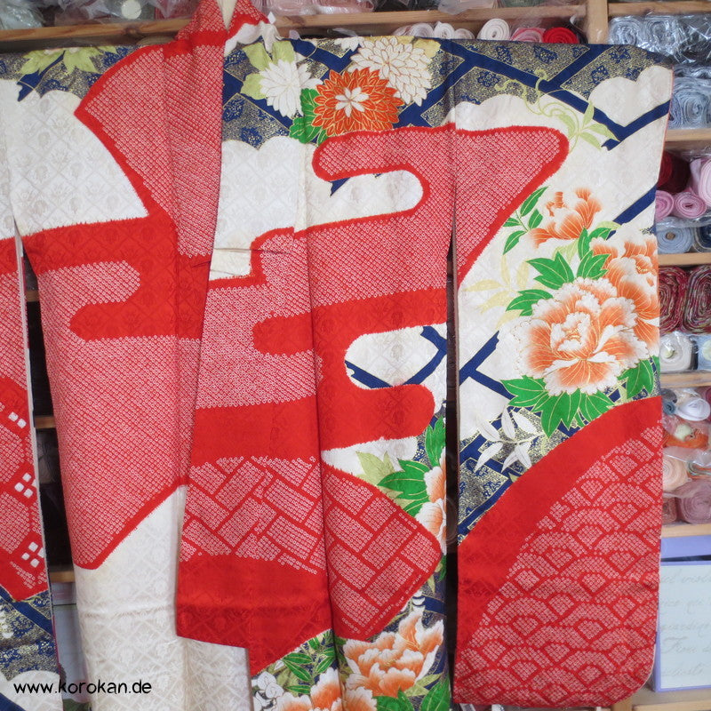 Paeonien, Shibori prächtige Golddruck - und stickerei, Furisode