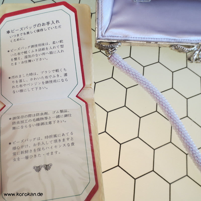 japanische lilaschillernde Higaki perlenbestickte Abend Handtasche