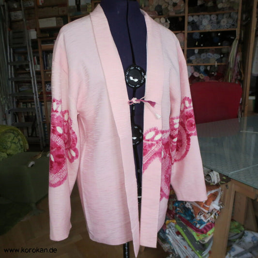 pink auf rosa Blüten Seidendamast Shibori Haori - europäischer Ärmel