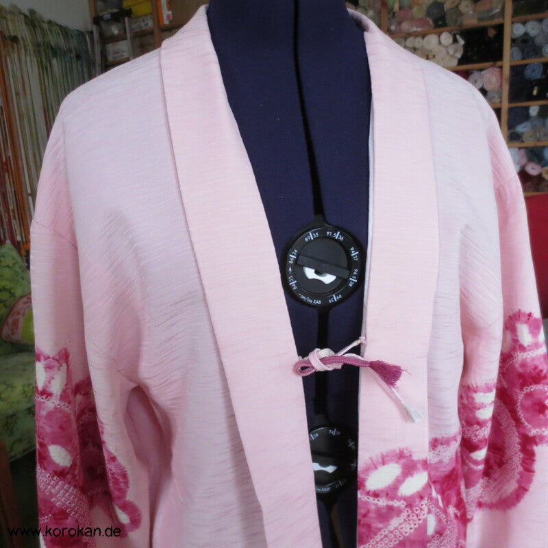pink auf rosa Blüten Seidendamast Shibori Haori - europäischer Ärmel