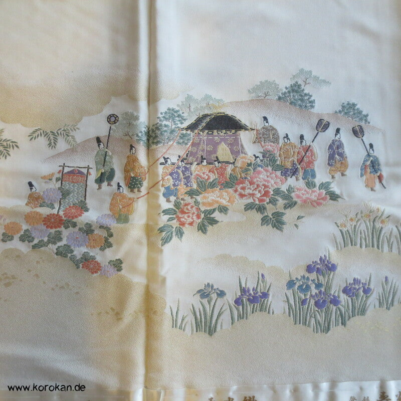 Heian Szenen IroTomesode, gewebt Seidenjacquard Karieba Kimono
