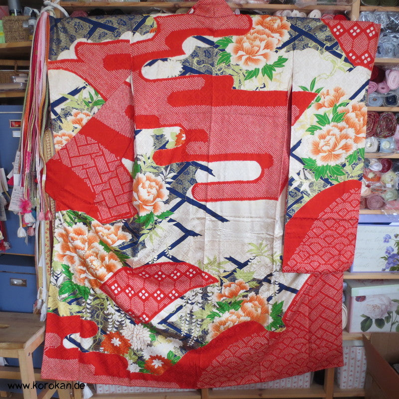 Paeonien, Shibori prächtige Golddruck - und stickerei, Furisode