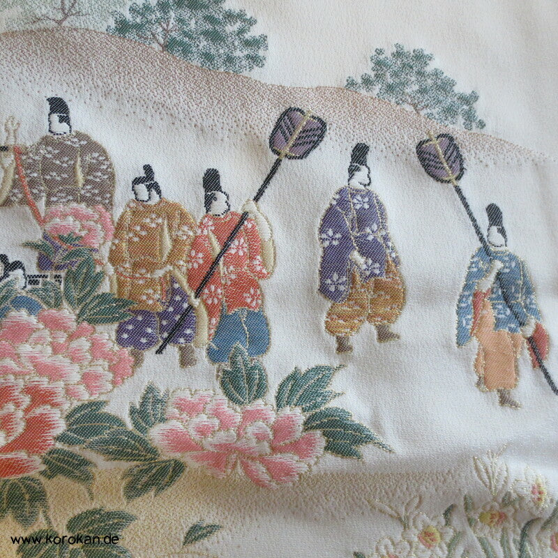 Heian Szenen IroTomesode, gewebt Seidenjacquard Karieba Kimono