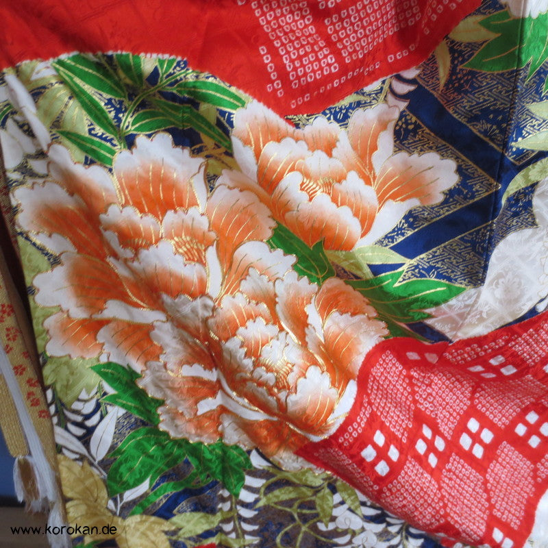 Paeonien, Shibori prächtige Golddruck - und stickerei, Furisode