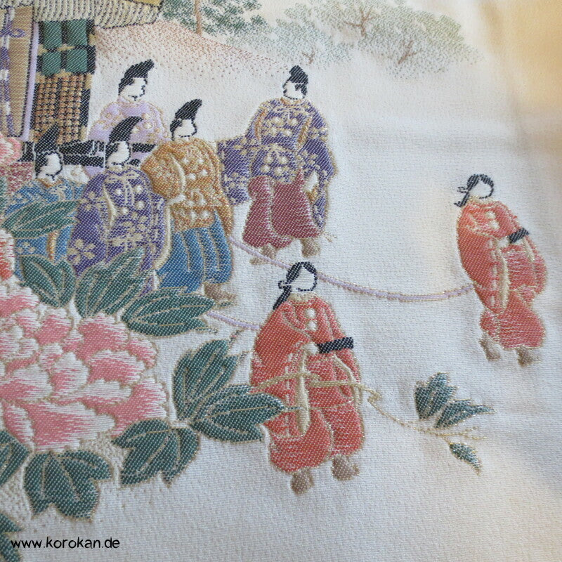 Heian Szenen IroTomesode, gewebt Seidenjacquard Karieba Kimono