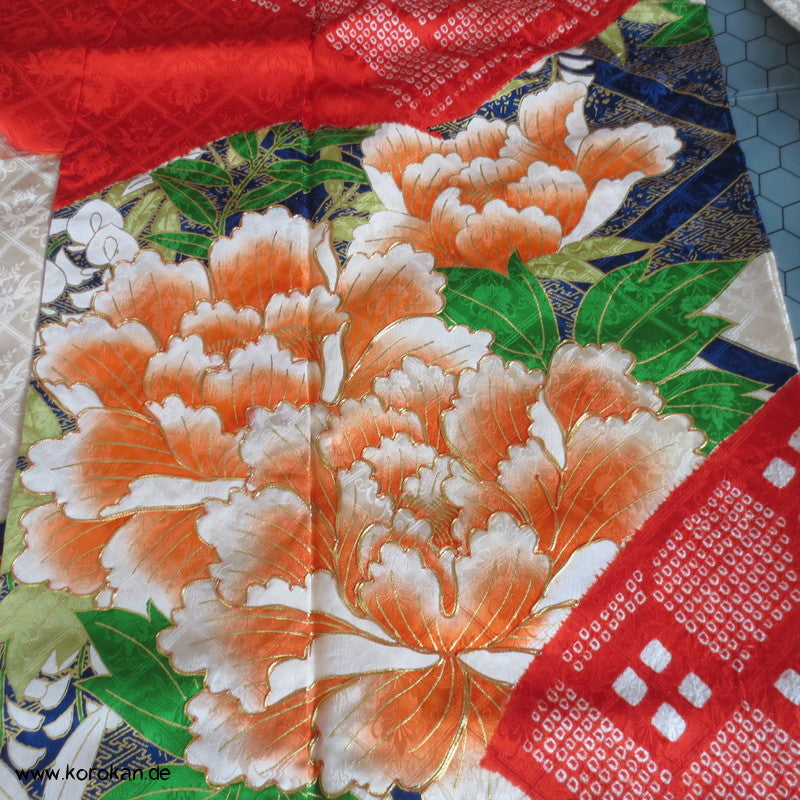Paeonien, Shibori prächtige Golddruck - und stickerei, Furisode