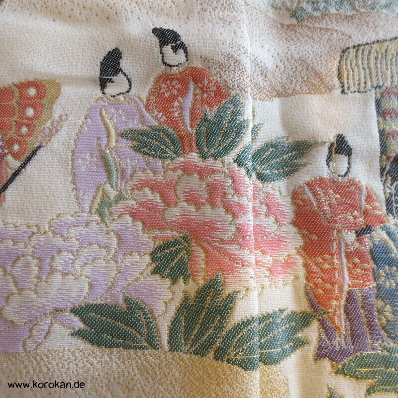 Heian Szenen IroTomesode, gewebt Seidenjacquard Karieba Kimono