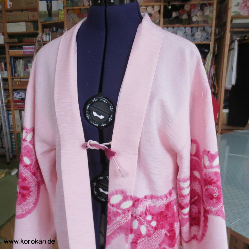 pink auf rosa Blüten Seidendamast Shibori Haori - europäischer Ärmel