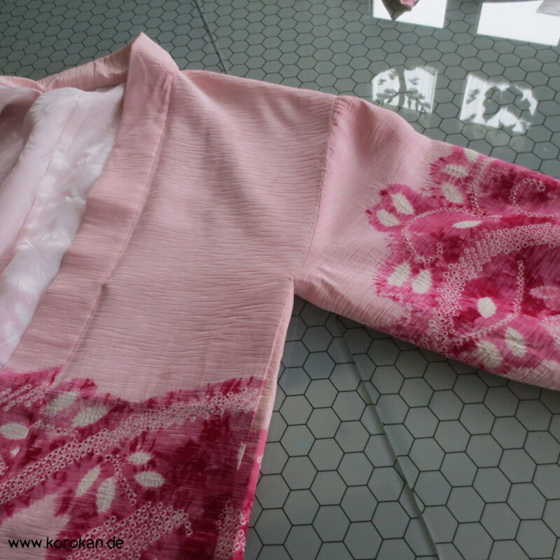 pink auf rosa Blüten Seidendamast Shibori Haori - europäischer Ärmel