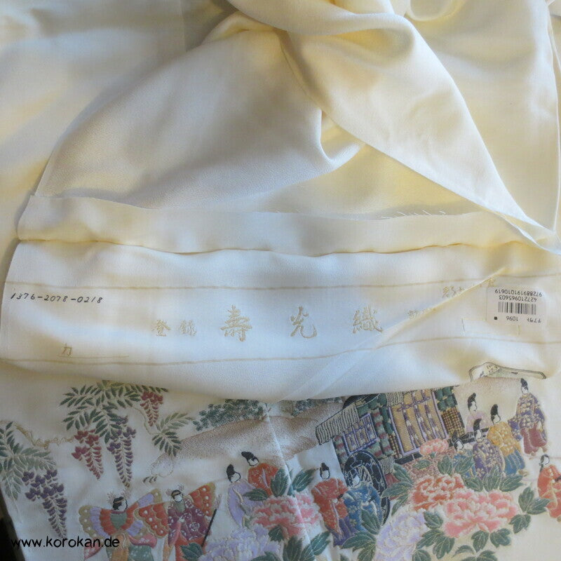 Heian Szenen IroTomesode, gewebt Seidenjacquard Karieba Kimono