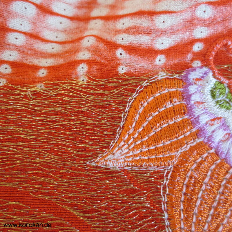 Mädchen Shibori und Stickerei Furisode Karieba