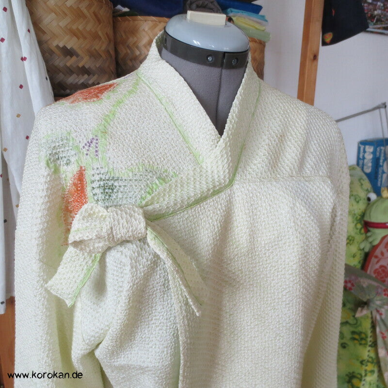 Full Shibori Blättermotiv lose Jacke / Bluse Gr. L, Upcycling aus japanischem Haori Kimono