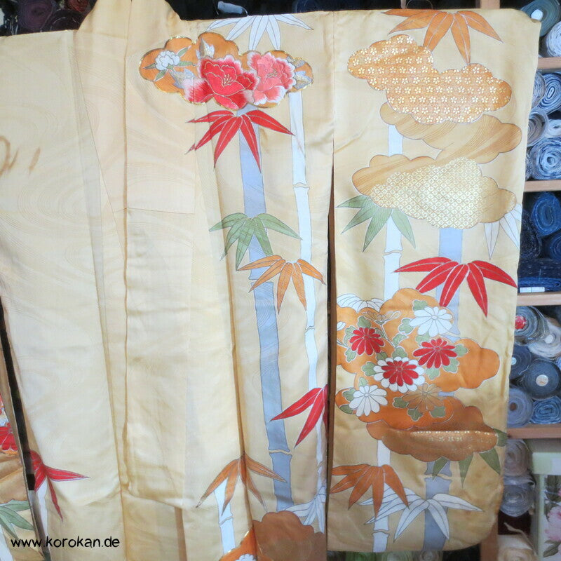 Bambusmuster, gestickte Blumen Furisode - Cosplay, Fasching