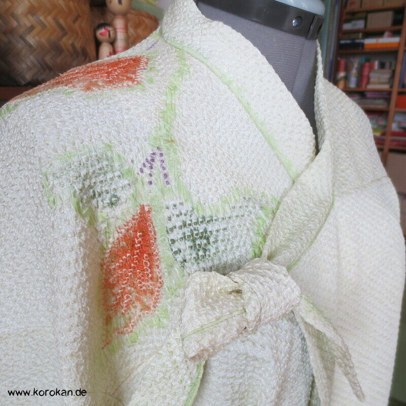 Full Shibori Blättermotiv lose Jacke / Bluse Gr. L, Upcycling aus japanischem Haori Kimono