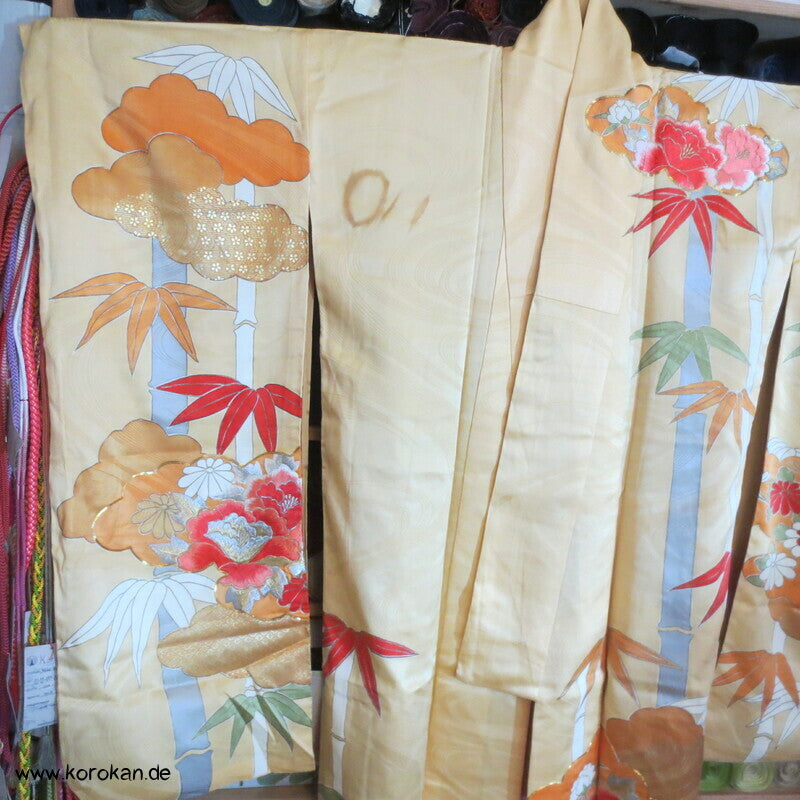 Bambusmuster, gestickte Blumen Furisode - Cosplay, Fasching