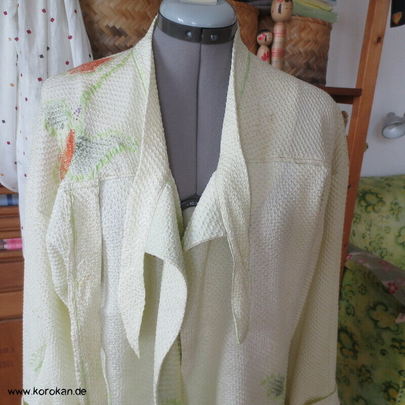 Full Shibori Blättermotiv lose Jacke / Bluse Gr. L, Upcycling aus japanischem Haori Kimono