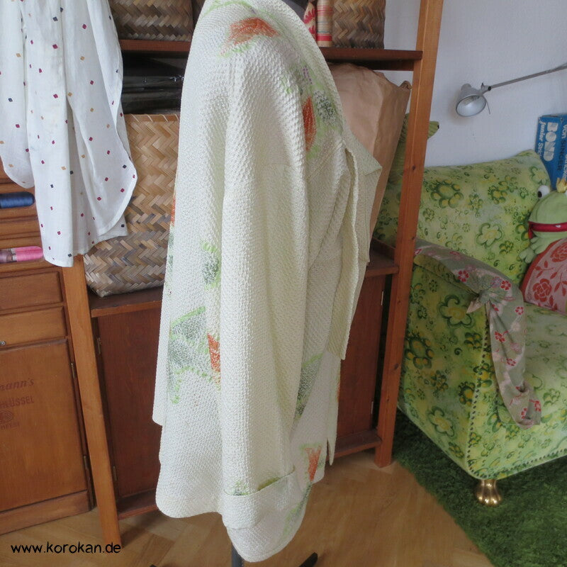 Full Shibori Blättermotiv lose Jacke / Bluse Gr. L, Upcycling aus japanischem Haori Kimono