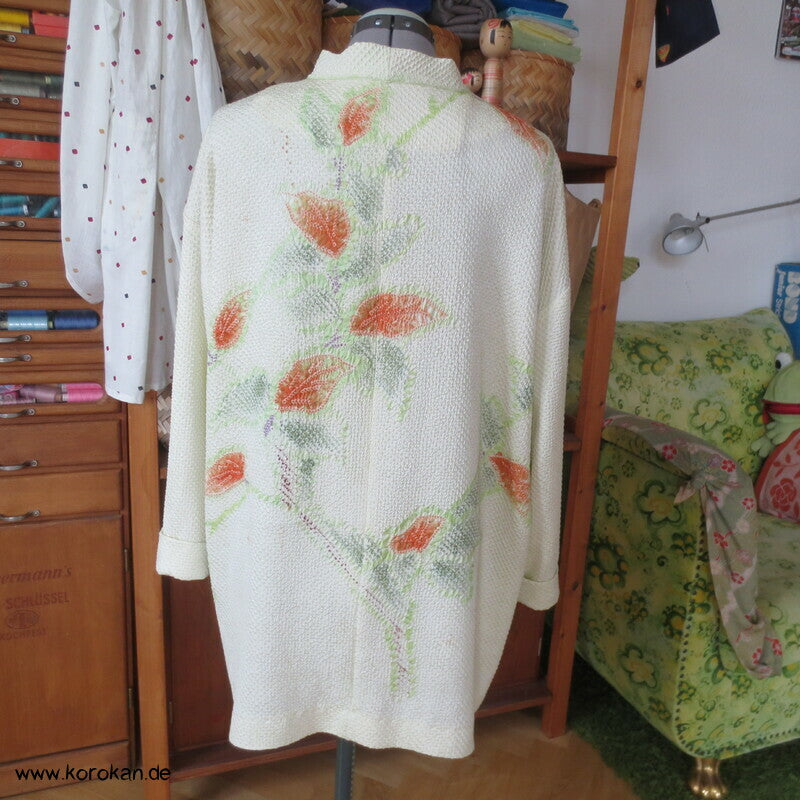 Full Shibori Blättermotiv lose Jacke / Bluse Gr. L, Upcycling aus japanischem Haori Kimono