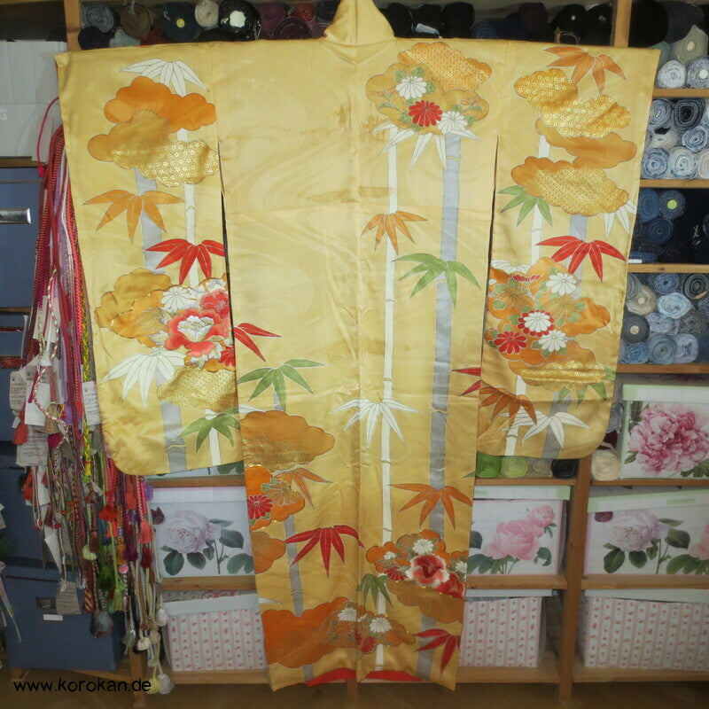 Bambusmuster, gestickte Blumen Furisode - Cosplay, Fasching