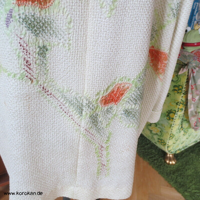 Full Shibori Blättermotiv lose Jacke / Bluse Gr. L, Upcycling aus japanischem Haori Kimono