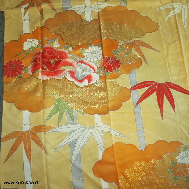 Bambusmuster, gestickte Blumen Furisode - Cosplay, Fasching