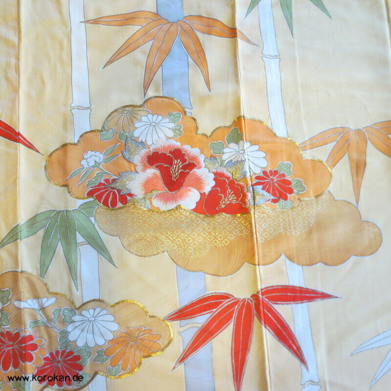 Bambusmuster, gestickte Blumen Furisode - Cosplay, Fasching