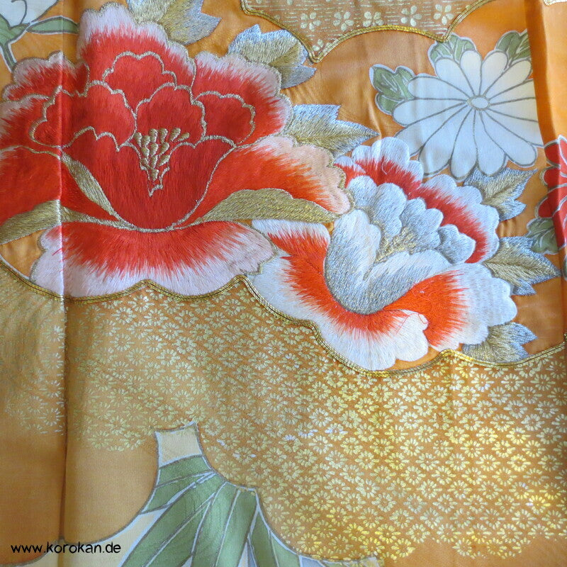 Bambusmuster, gestickte Blumen Furisode - Cosplay, Fasching