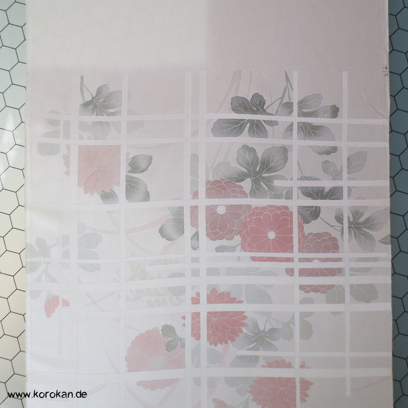 Chrysanthemen hinter Gitter Tanmono Kimono Seiden Crepesatin