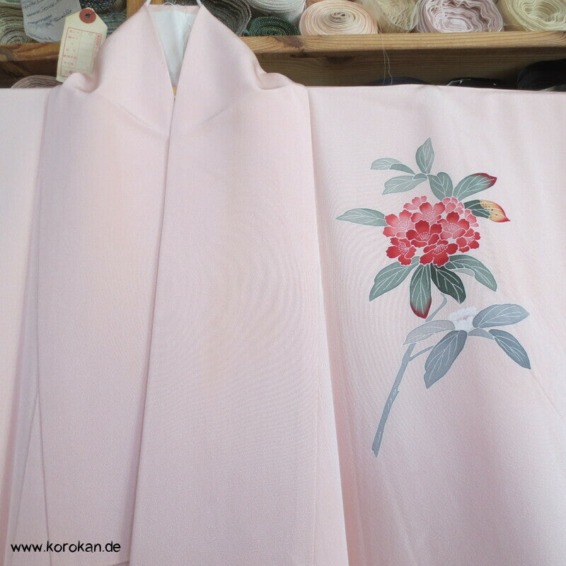 Tsukesage Kimono Seidencrepe Hydrangea / Azaleen Yuzen gemalt