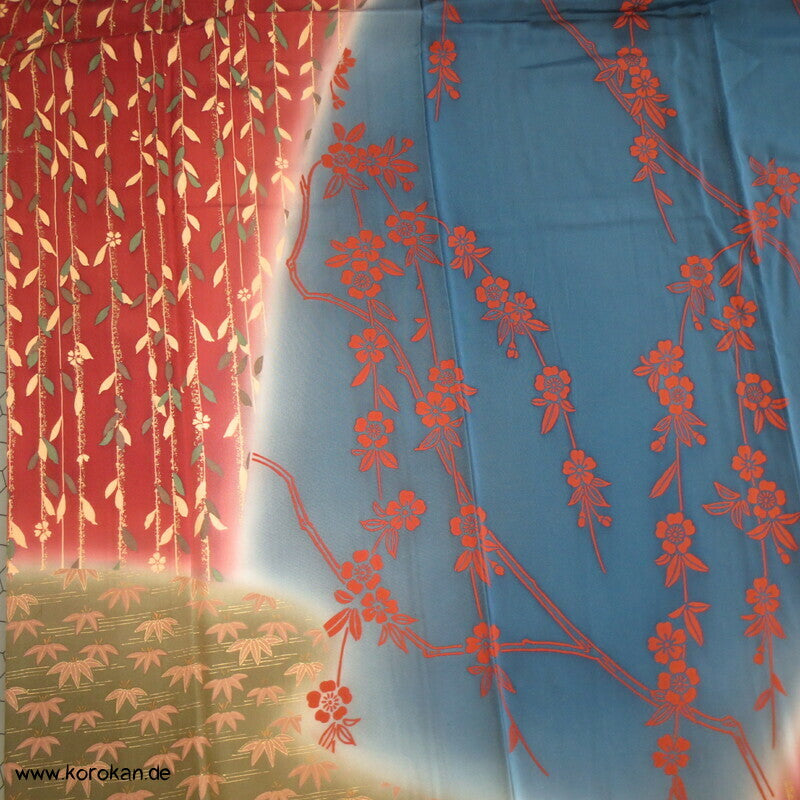 petrol - weinrot - oliv Weidenzweige Homongi Seidencrepe Kimono