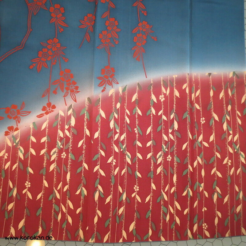 petrol - weinrot - oliv Weidenzweige Homongi Seidencrepe Kimono