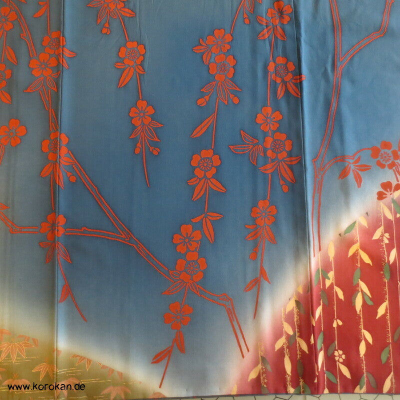 petrol - weinrot - oliv Weidenzweige Homongi Seidencrepe Kimono