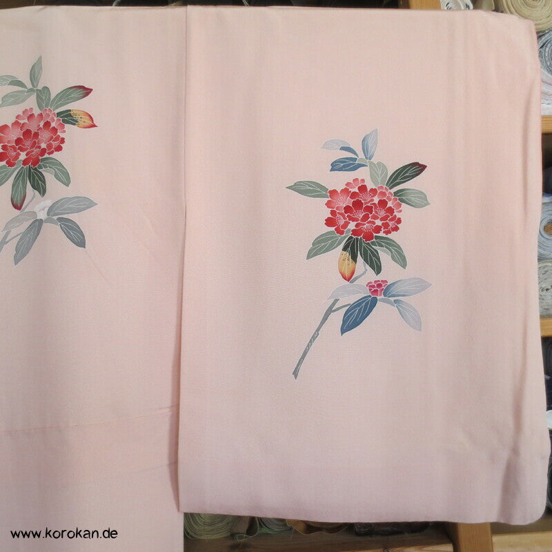Tsukesage Kimono Seidencrepe Hydrangea / Azaleen Yuzen gemalt